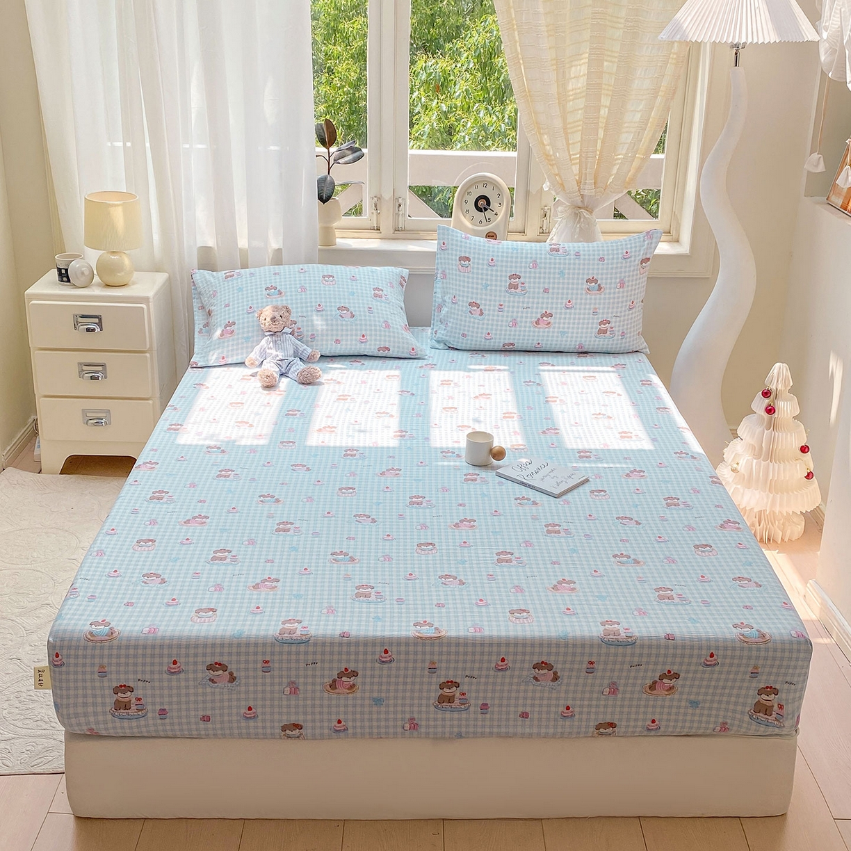 91家纺网 家纺一手货源 找家纺 眠势力 2025新款云感双层纱四件套床单款床笠款ins奶油风云感超柔 淘气狗