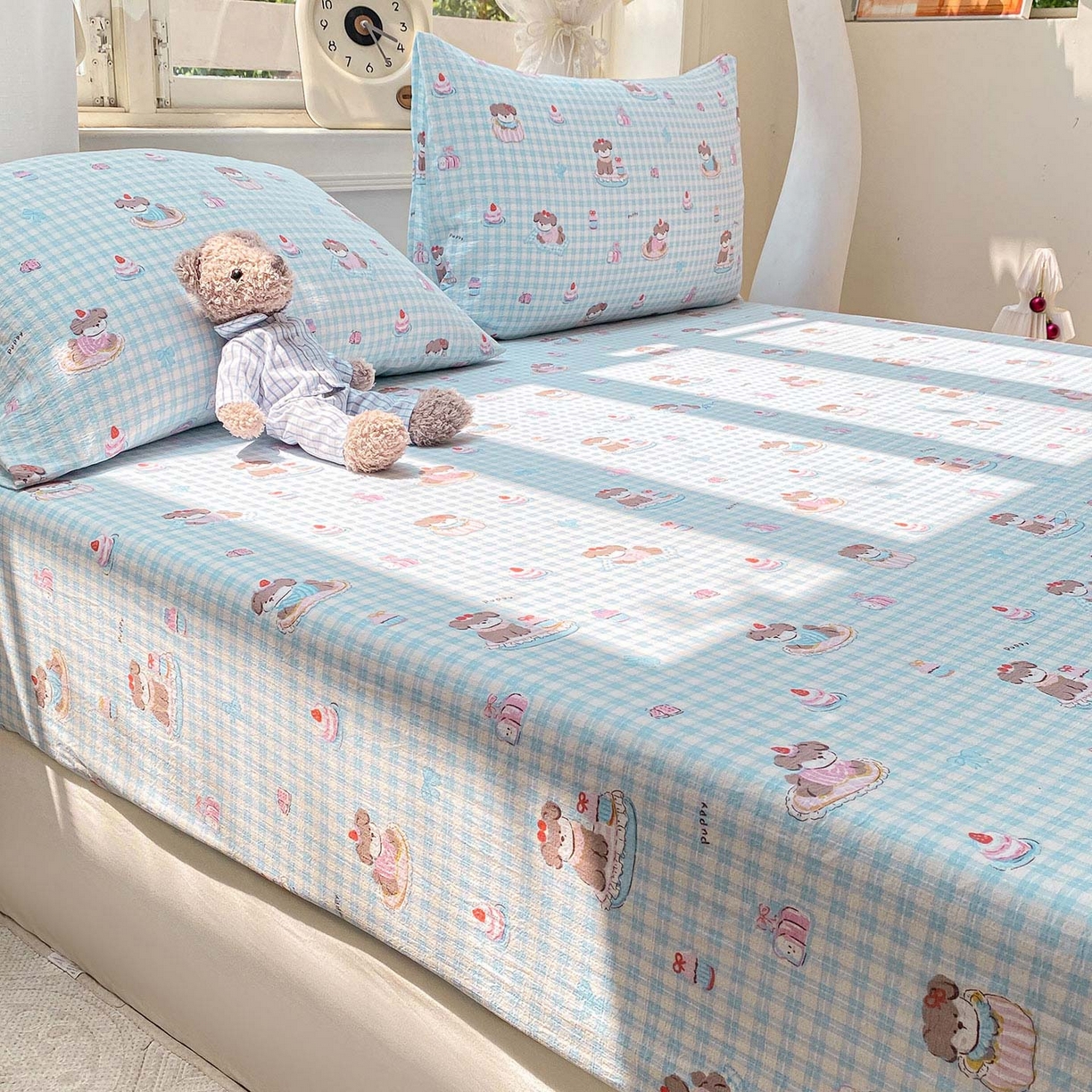 91家纺网 家纺一手货源 找家纺 眠势力 2025新款云感双层纱四件套床单款床笠款ins奶油风云感超柔 淘气狗