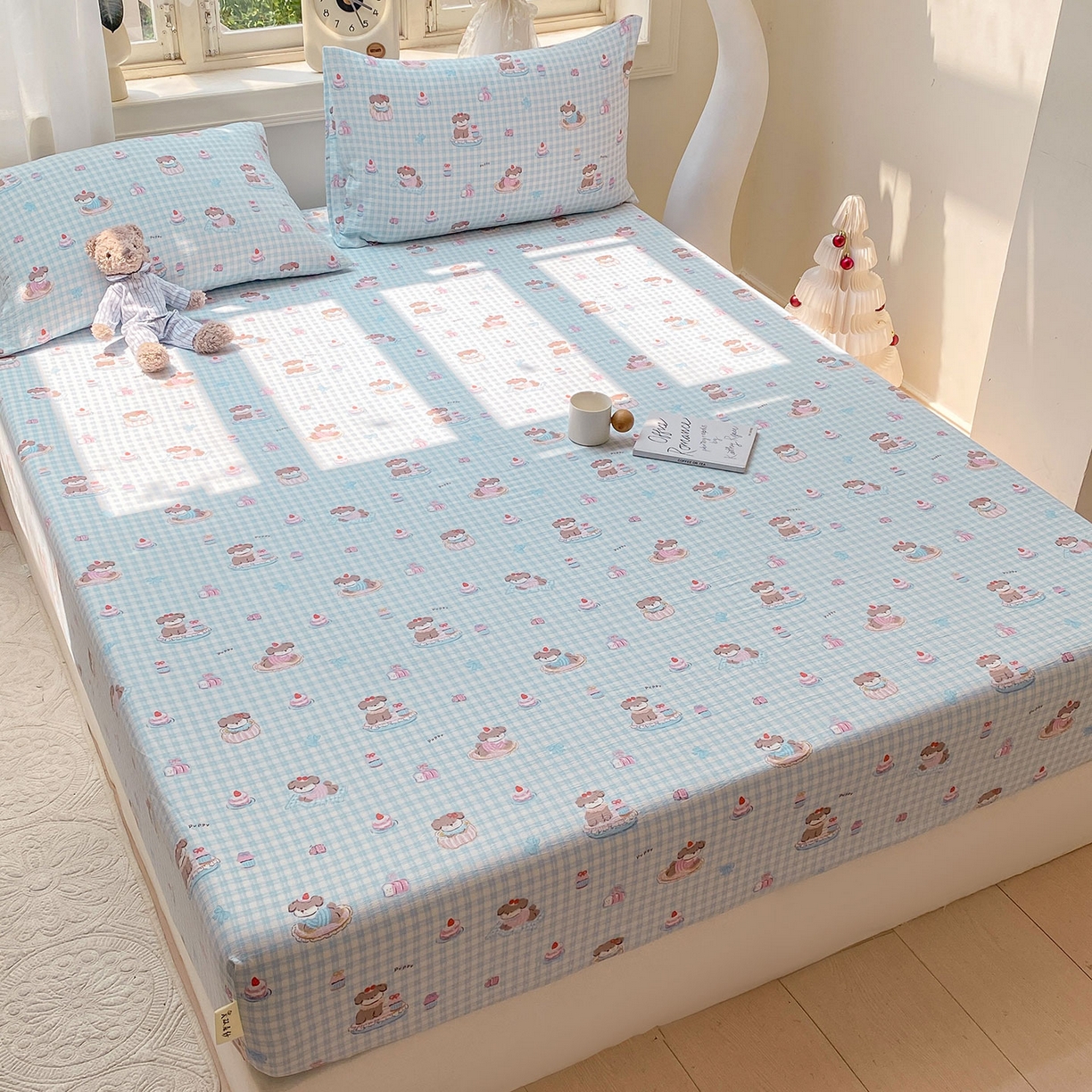 91家纺网 家纺一手货源 找家纺 眠势力 2025新款云感双层纱四件套床单款床笠款ins奶油风云感超柔 淘气狗