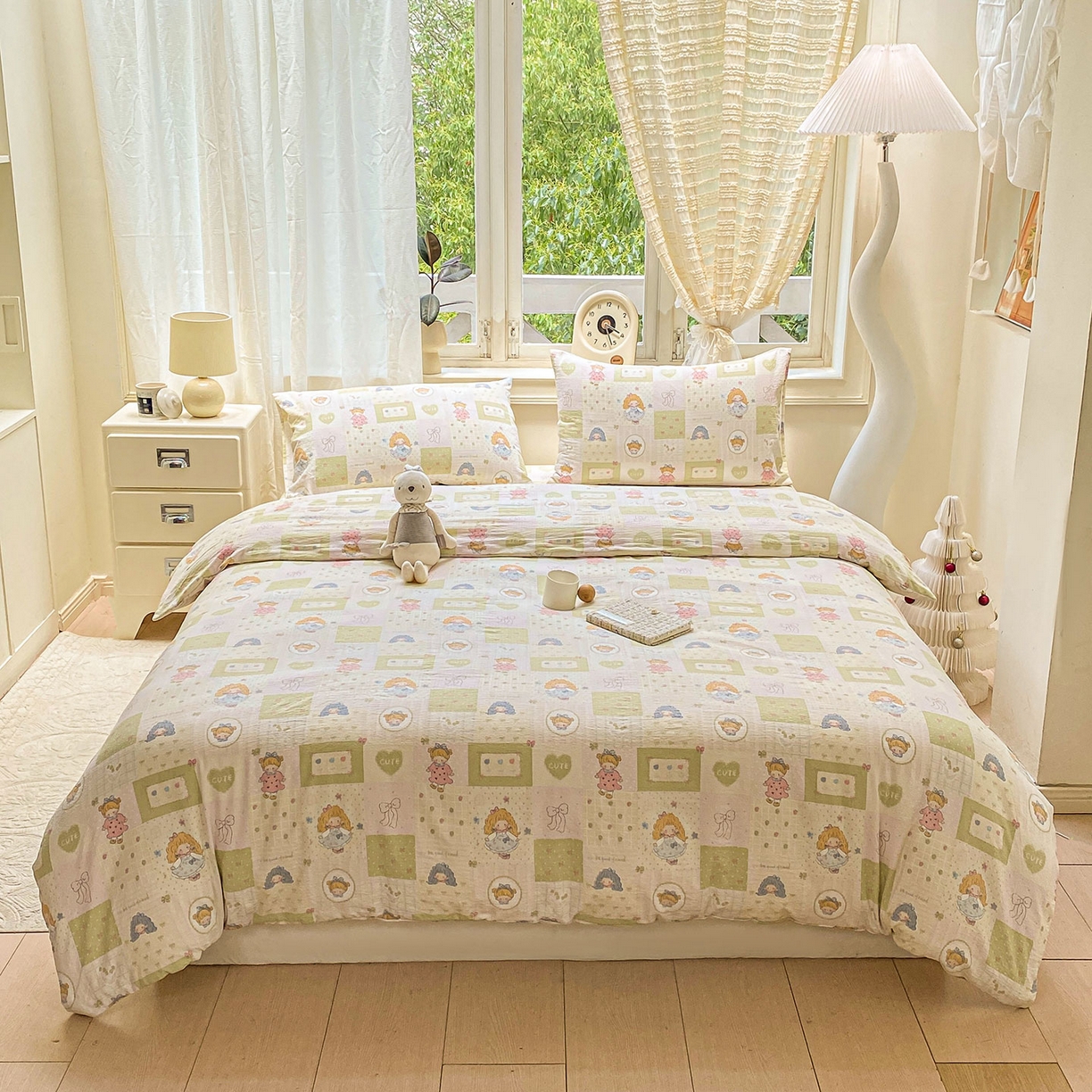 91家纺网 家纺一手货源 找家纺 眠势力 2025新款云感双层纱四件套床单款床笠款ins奶油风云感超柔 小公举