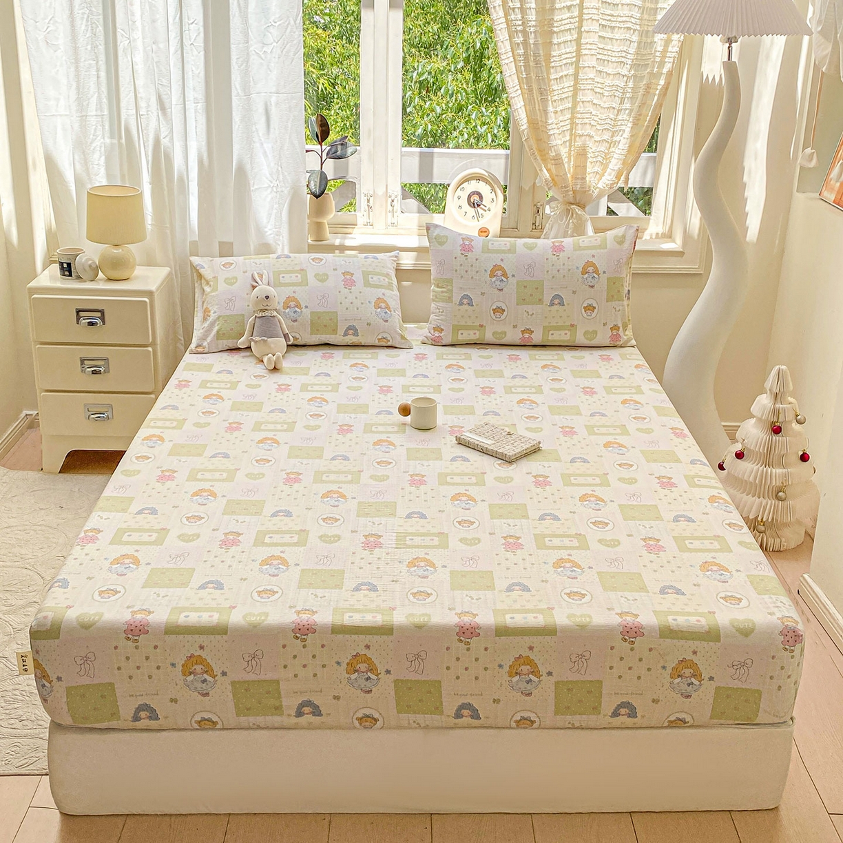 91家纺网 家纺一手货源 找家纺 眠势力 2025新款云感双层纱四件套床单款床笠款ins奶油风云感超柔 小公举