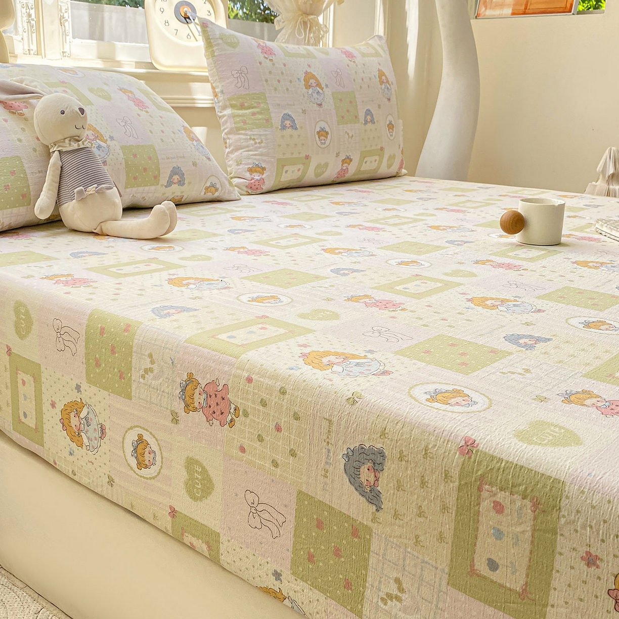 91家纺网 家纺一手货源 找家纺 眠势力 2025新款云感双层纱四件套床单款床笠款ins奶油风云感超柔 小公举