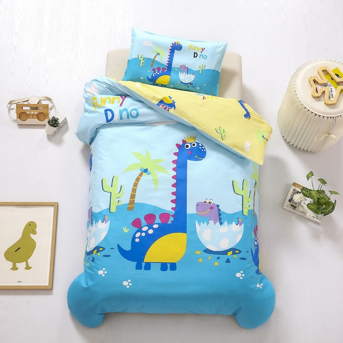 91家纺网 家纺一手货源 找家纺 2025年新款幼儿园全棉被子三件套宝宝入园纯棉六件套被褥午睡被套恐龙一家