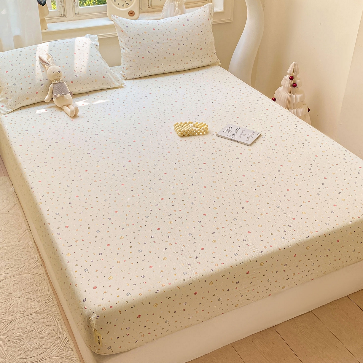 91家纺网 家纺一手货源 找家纺 眠势力 2025新款云感双层纱四件套床单款床笠款ins奶油风云感超柔 小美好