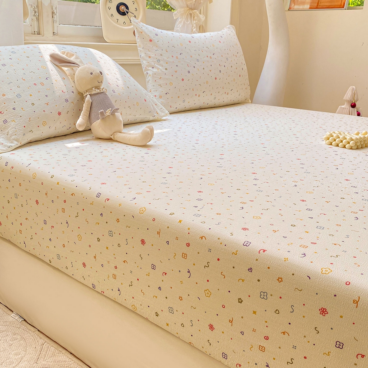 91家纺网 家纺一手货源 找家纺 眠势力 2025新款云感双层纱四件套床单款床笠款ins奶油风云感超柔 小美好