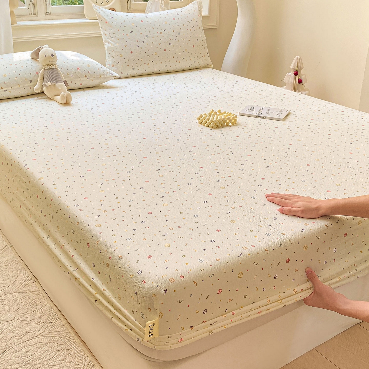 91家纺网 家纺一手货源 找家纺 眠势力 2025新款云感双层纱四件套床单款床笠款ins奶油风云感超柔 小美好