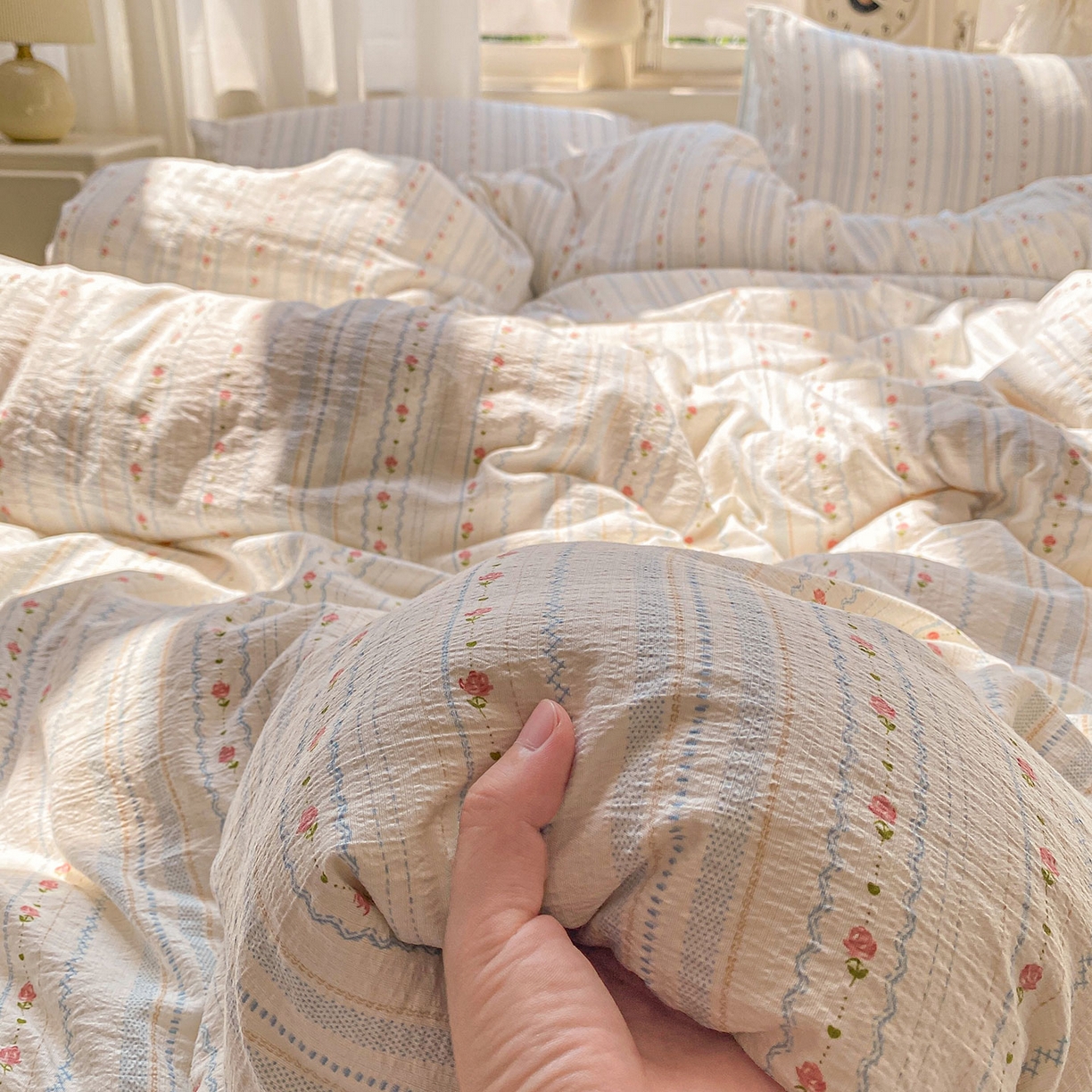 眠势力 2025新款云感双层纱四件套床单款床笠款ins奶油风云感超柔 一路生花