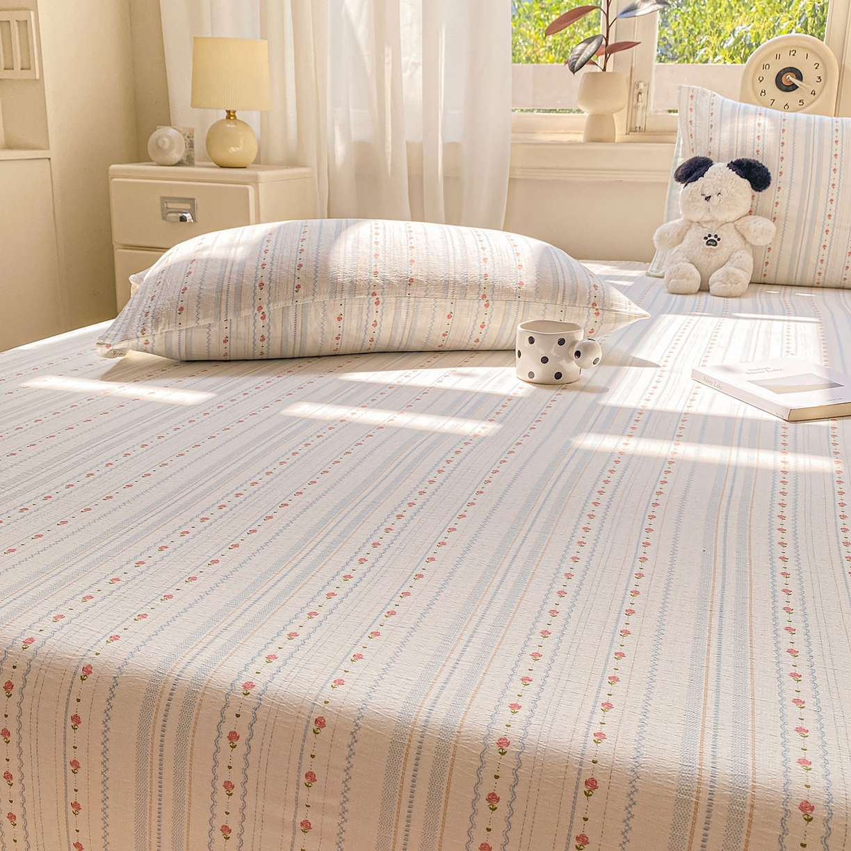 91家纺网 家纺一手货源 找家纺 眠势力 2025新款云感双层纱四件套床单款床笠款ins奶油风云感超柔 一路生花