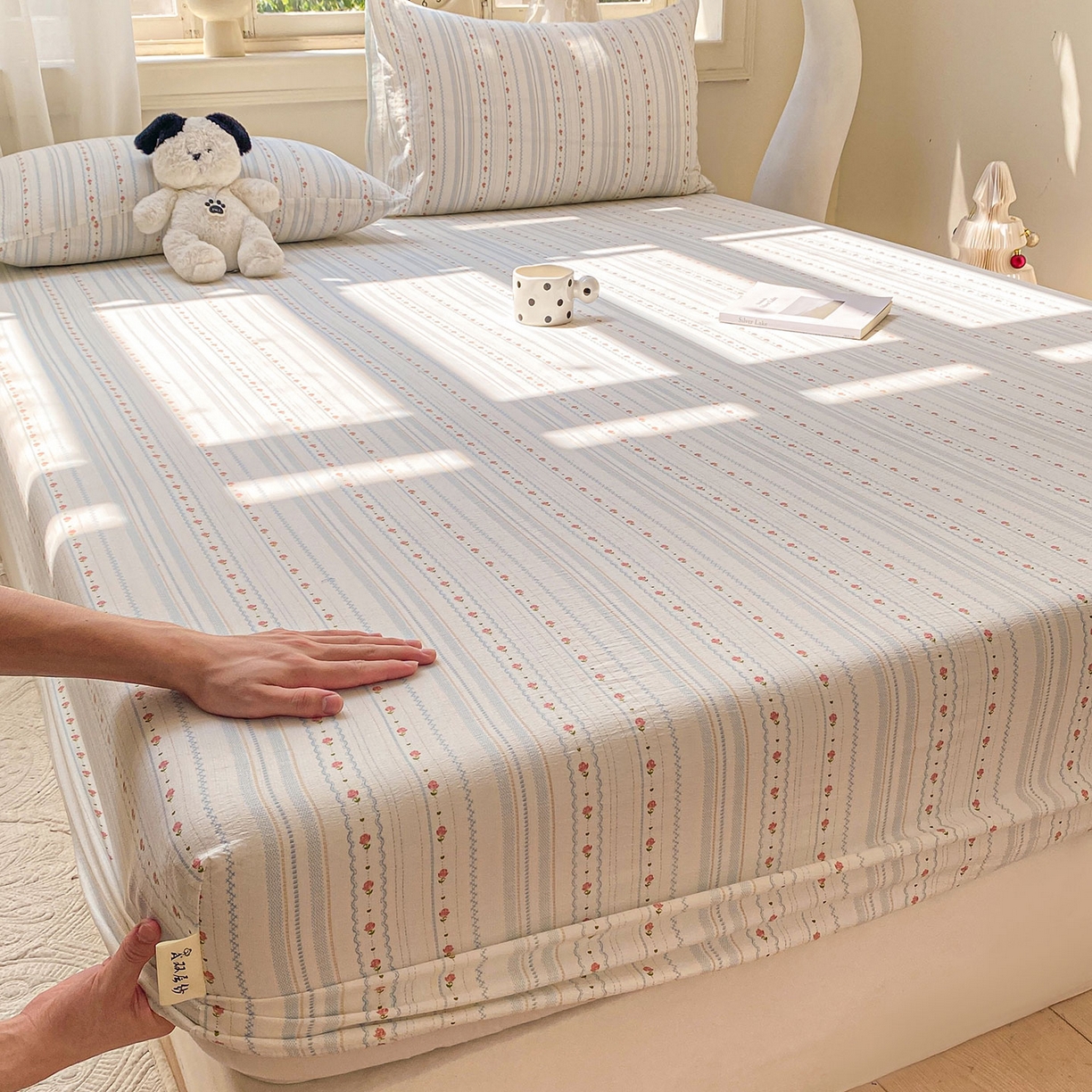 91家纺网 家纺一手货源 找家纺 眠势力 2025新款云感双层纱四件套床单款床笠款ins奶油风云感超柔 一路生花