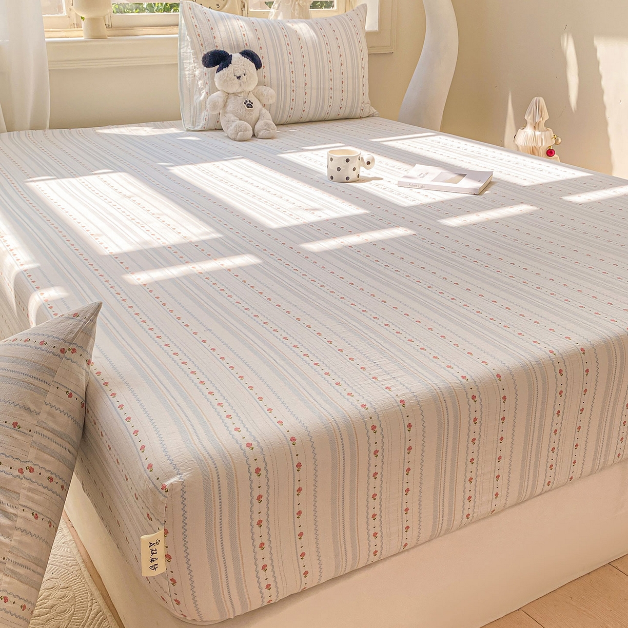 91家纺网 家纺一手货源 找家纺 眠势力 2025新款云感双层纱四件套床单款床笠款ins奶油风云感超柔 一路生花