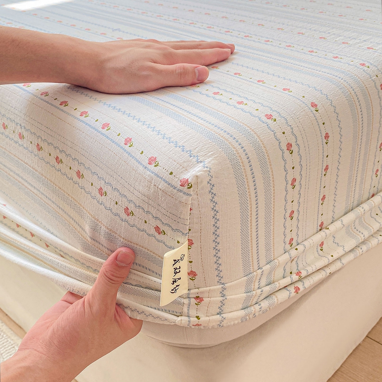 91家纺网 家纺一手货源 找家纺 眠势力 2025新款云感双层纱四件套床单款床笠款ins奶油风云感超柔 一路生花