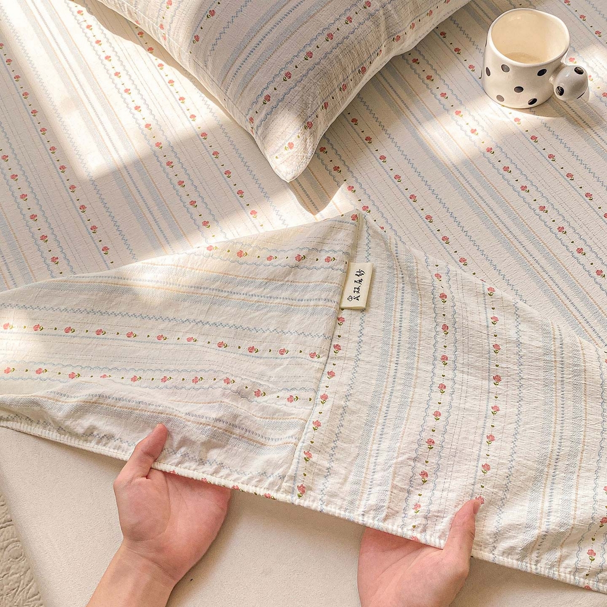 91家纺网 家纺一手货源 找家纺 眠势力 2025新款云感双层纱四件套床单款床笠款ins奶油风云感超柔 一路生花