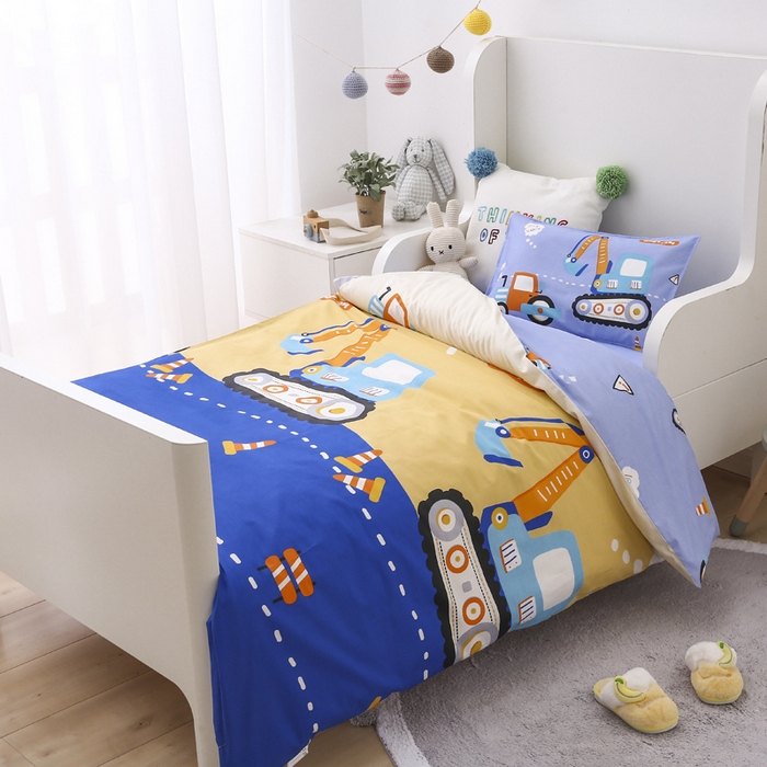 91家纺网 家纺一手货源 找家纺 2025年新款幼儿园全棉被子三件套宝宝入园纯棉六件套被褥午睡被套快乐工程车