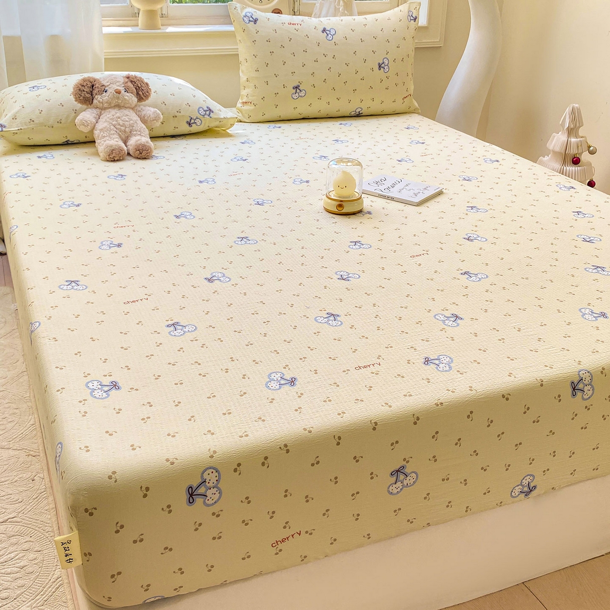 91家纺网 家纺一手货源 找家纺 眠势力 2025新款云感双层纱四件套床单款床笠款ins奶油风云感超柔 樱桃丸子