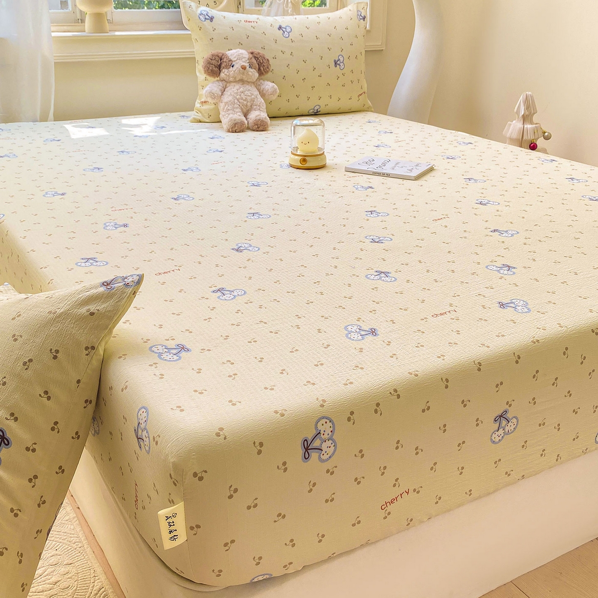 91家纺网 家纺一手货源 找家纺 眠势力 2025新款云感双层纱四件套床单款床笠款ins奶油风云感超柔 樱桃丸子