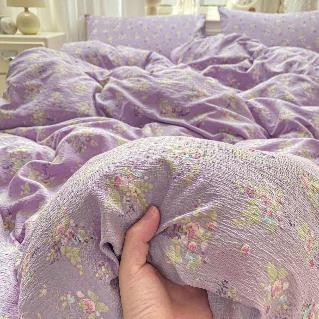 眠势力 2025新款云感双层纱四件套床单款床笠款ins奶油风云感超柔 紫色花海