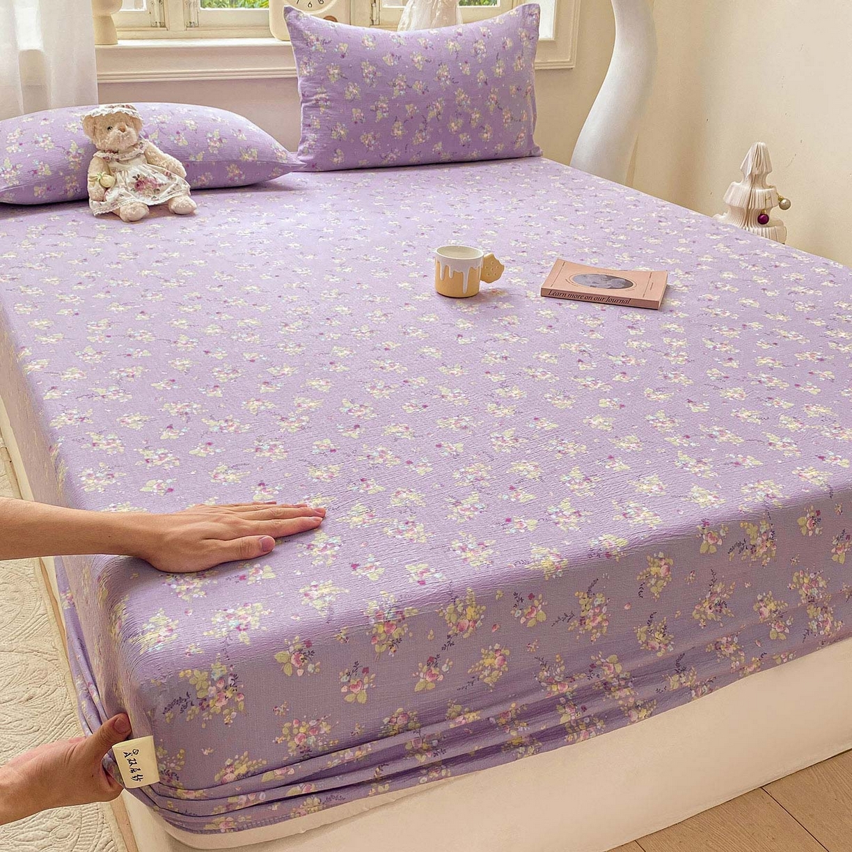 91家纺网 家纺一手货源 找家纺 眠势力 2025新款云感双层纱四件套床单款床笠款ins奶油风云感超柔 紫色花海