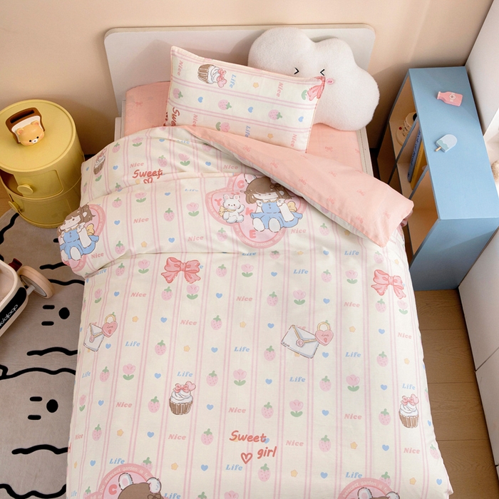 91家纺网 家纺一手货源 找家纺 2025年新款幼儿园全棉被子三件套宝宝入园纯棉六件套被褥午睡被套邻家女孩