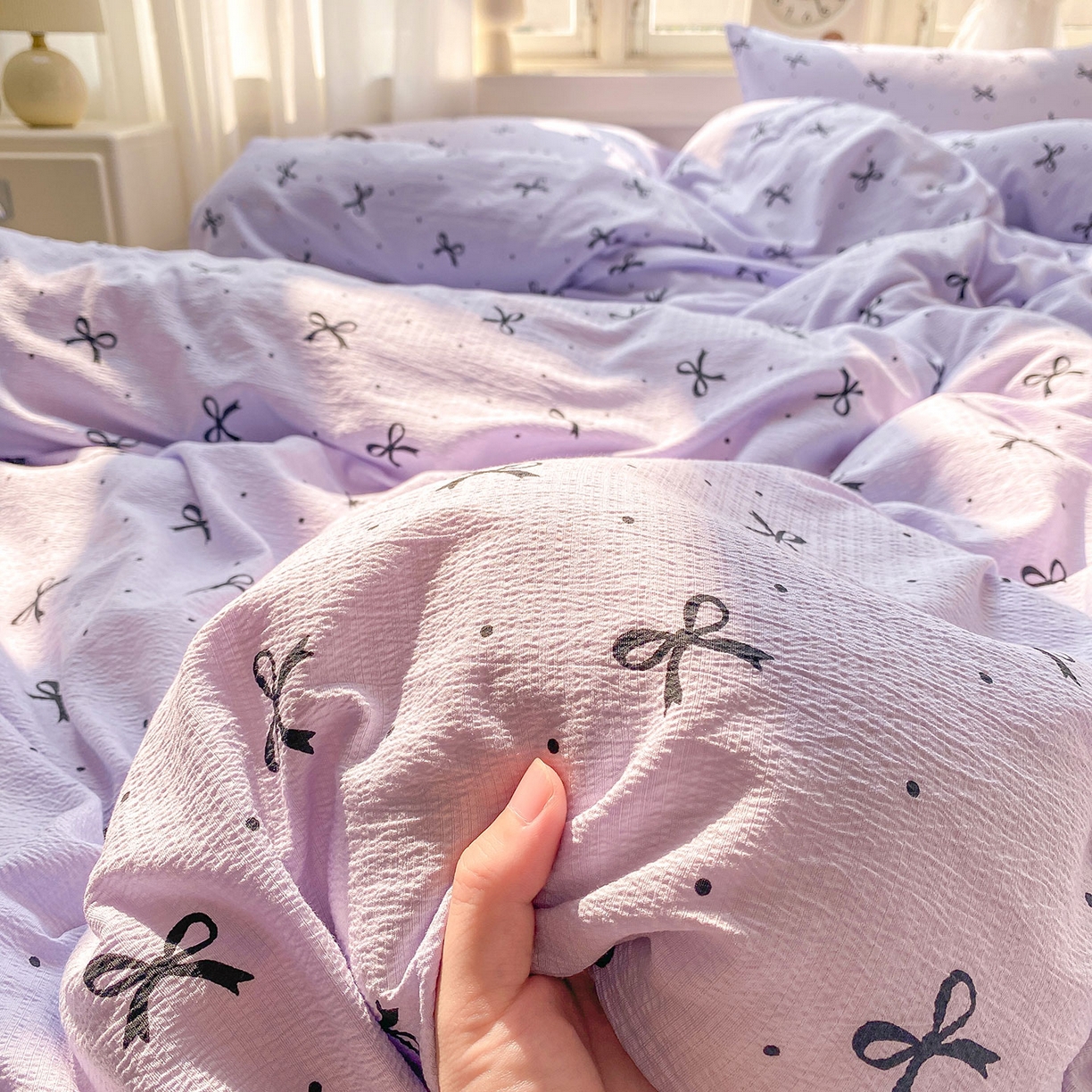 眠势力 2025新款云感双层纱四件套床单款床笠款ins奶油风云感超柔 紫韵蝴蝶结