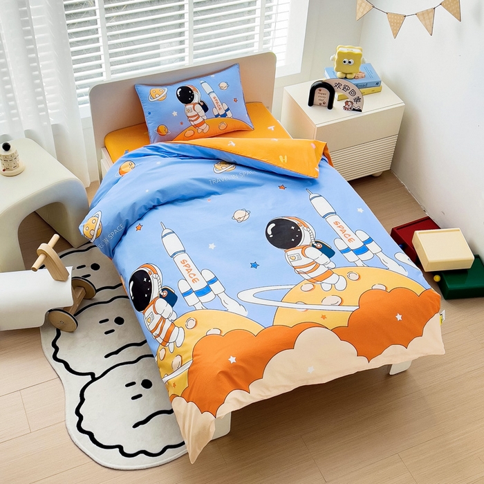 91家纺网 家纺一手货源 找家纺 2025年新款幼儿园全棉被子三件套宝宝入园纯棉六件套被褥午睡被套领航员