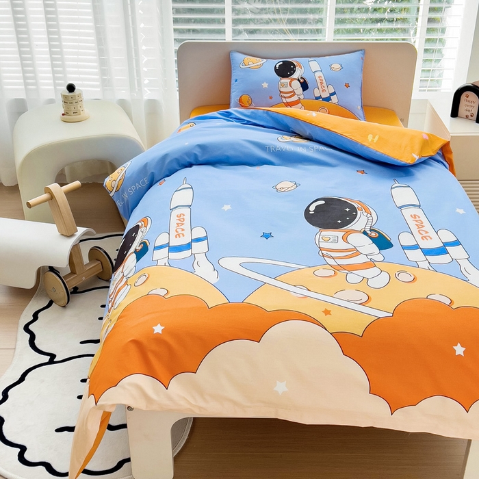 91家纺网 家纺一手货源 找家纺 2025年新款幼儿园全棉被子三件套宝宝入园纯棉六件套被褥午睡被套领航员