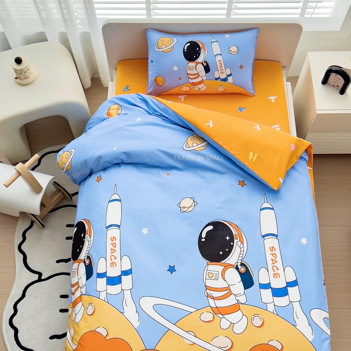 91家纺网 家纺一手货源 找家纺 2025年新款幼儿园全棉被子三件套宝宝入园纯棉六件套被褥午睡被套领航员