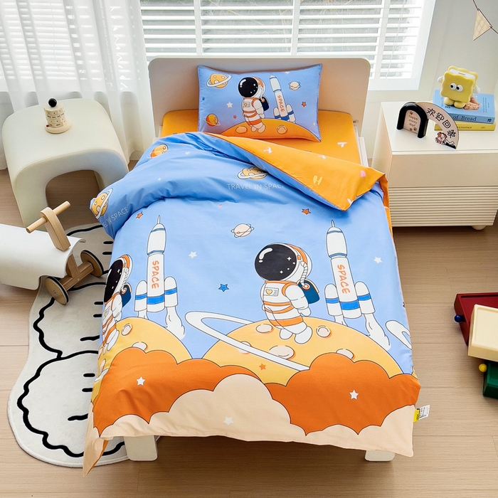 91家纺网 家纺一手货源 找家纺 2025年新款幼儿园全棉被子三件套宝宝入园纯棉六件套被褥午睡被套领航员