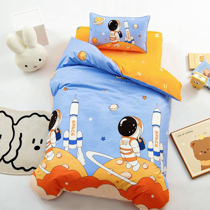 91家纺网 家纺一手货源 找家纺 2025年新款幼儿园全棉被子三件套宝宝入园纯棉六件套被褥午睡被套领航员