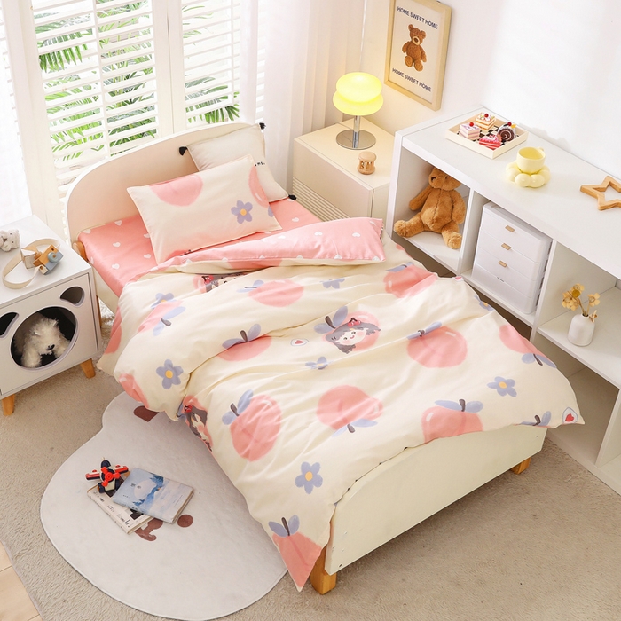 91家纺网 家纺一手货源 找家纺 2025年新款幼儿园全棉被子三件套宝宝入园纯棉六件套被褥午睡被套蜜桃女孩