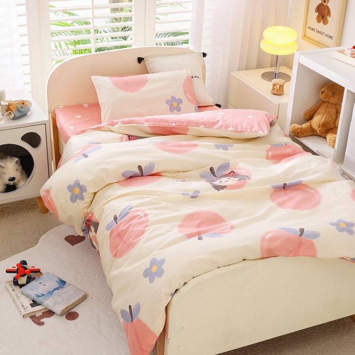 91家纺网 家纺一手货源 找家纺 2025年新款幼儿园全棉被子三件套宝宝入园纯棉六件套被褥午睡被套蜜桃女孩