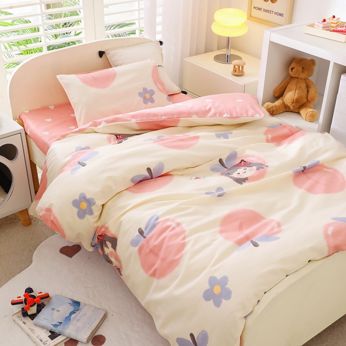 91家纺网 家纺一手货源 找家纺 2025年新款幼儿园全棉被子三件套宝宝入园纯棉六件套被褥午睡被套蜜桃女孩