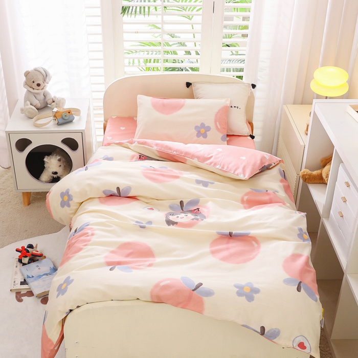 91家纺网 家纺一手货源 找家纺 2025年新款幼儿园全棉被子三件套宝宝入园纯棉六件套被褥午睡被套蜜桃女孩