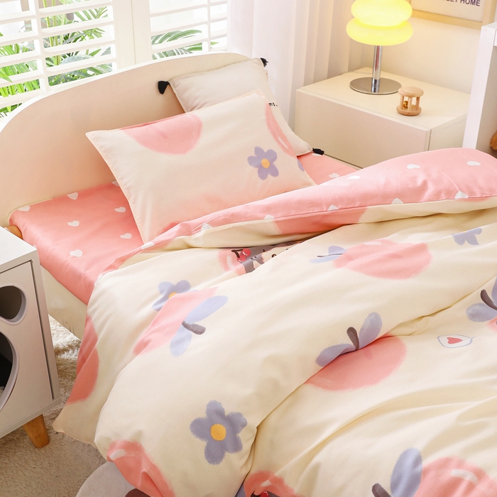 91家纺网 家纺一手货源 找家纺 2025年新款幼儿园全棉被子三件套宝宝入园纯棉六件套被褥午睡被套蜜桃女孩