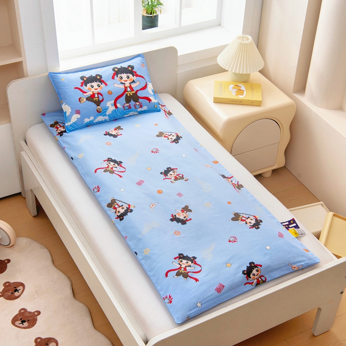 91家纺网 家纺一手货源 找家纺 2025年新款幼儿园全棉被子三件套宝宝入园纯棉六件套被褥午睡被套哪吒闹海