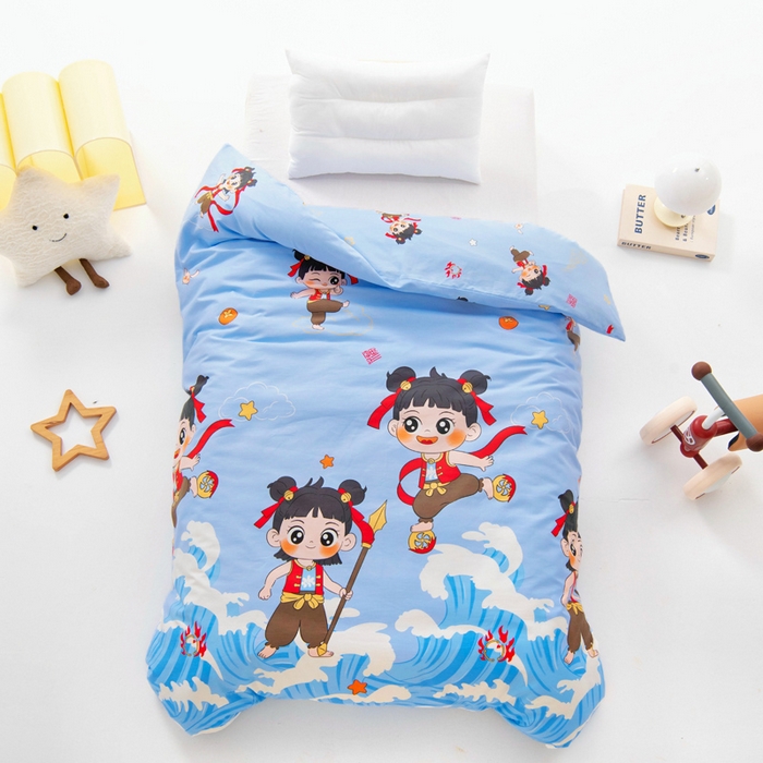 91家纺网 家纺一手货源 找家纺 2025年新款幼儿园全棉被子三件套宝宝入园纯棉六件套被褥午睡被套哪吒闹海