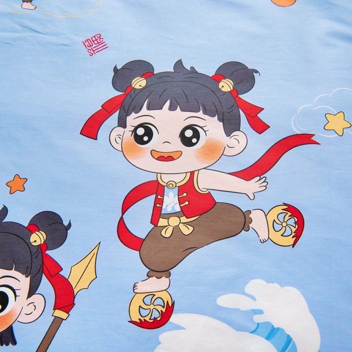 91家纺网 家纺一手货源 找家纺 2025年新款幼儿园全棉被子三件套宝宝入园纯棉六件套被褥午睡被套哪吒闹海