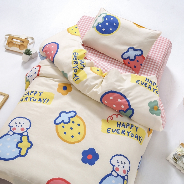 91家纺网 家纺一手货源 找家纺 2025年新款幼儿园全棉被子三件套宝宝入园纯棉六件套被褥午睡被套奶油草莓