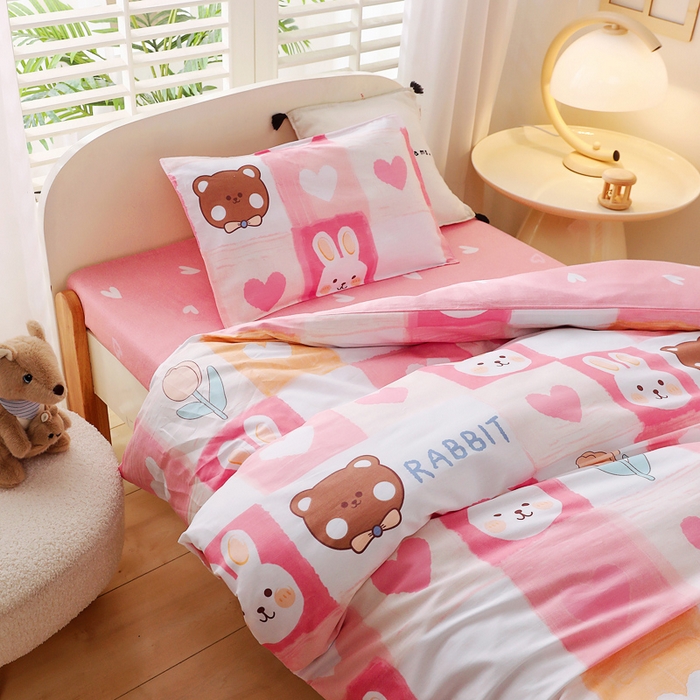 91家纺网 家纺一手货源 找家纺 2025年新款幼儿园全棉被子三件套宝宝入园纯棉六件套被褥午睡被套奶油兔