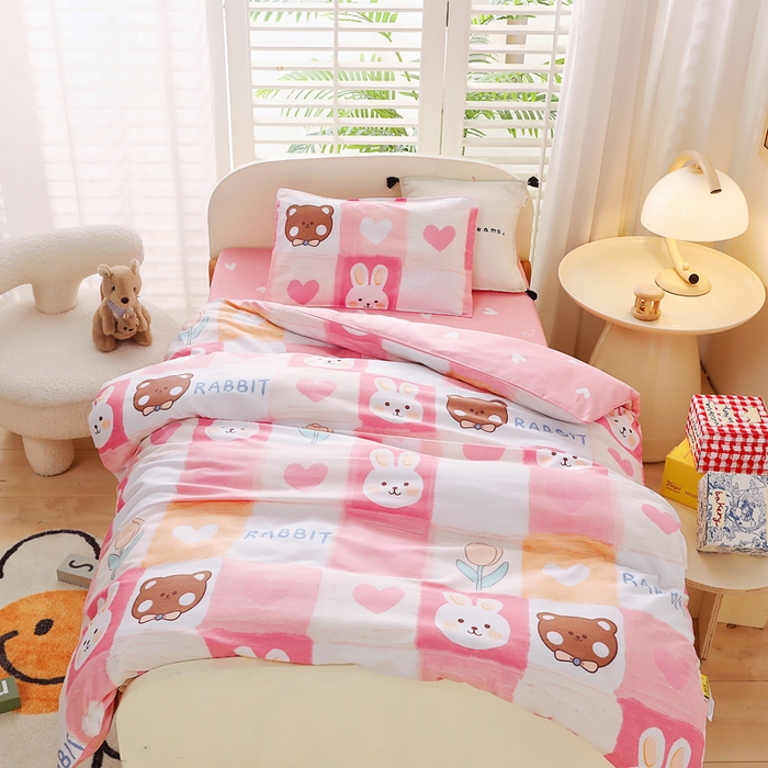 91家纺网 家纺一手货源 找家纺 2025年新款幼儿园全棉被子三件套宝宝入园纯棉六件套被褥午睡被套奶油兔