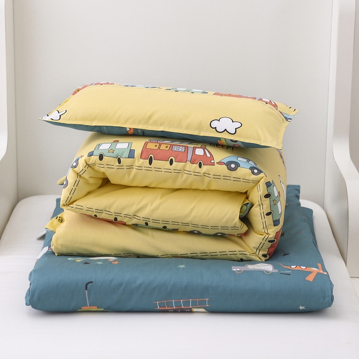 91家纺网 家纺一手货源 找家纺 2025年新款幼儿园全棉被子三件套宝宝入园纯棉六件套被褥午睡被套汽车乐园