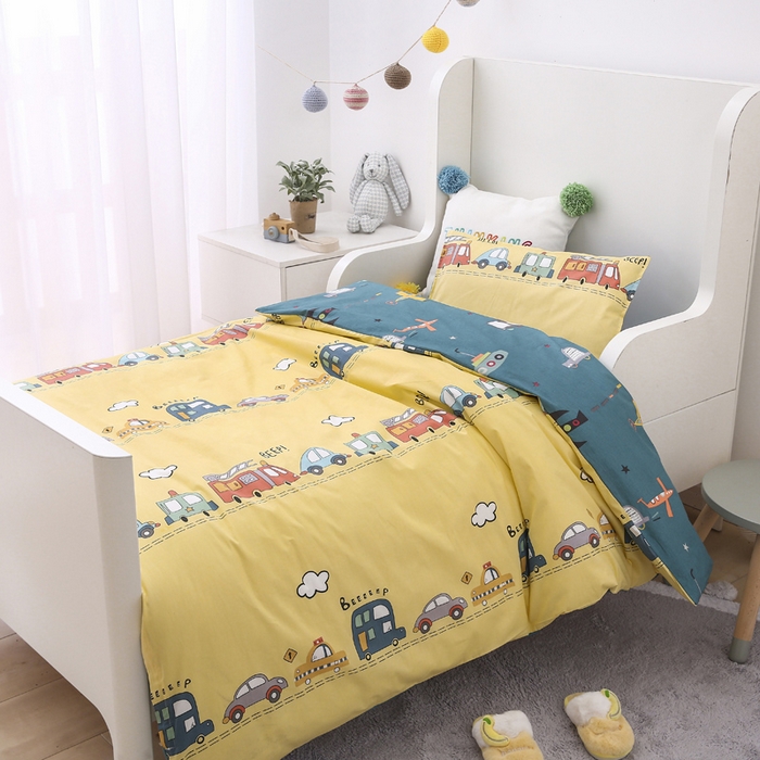 91家纺网 家纺一手货源 找家纺 2025年新款幼儿园全棉被子三件套宝宝入园纯棉六件套被褥午睡被套汽车乐园