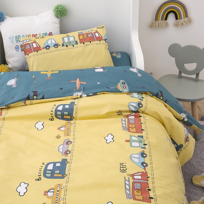 91家纺网 家纺一手货源 找家纺 2025年新款幼儿园全棉被子三件套宝宝入园纯棉六件套被褥午睡被套汽车乐园