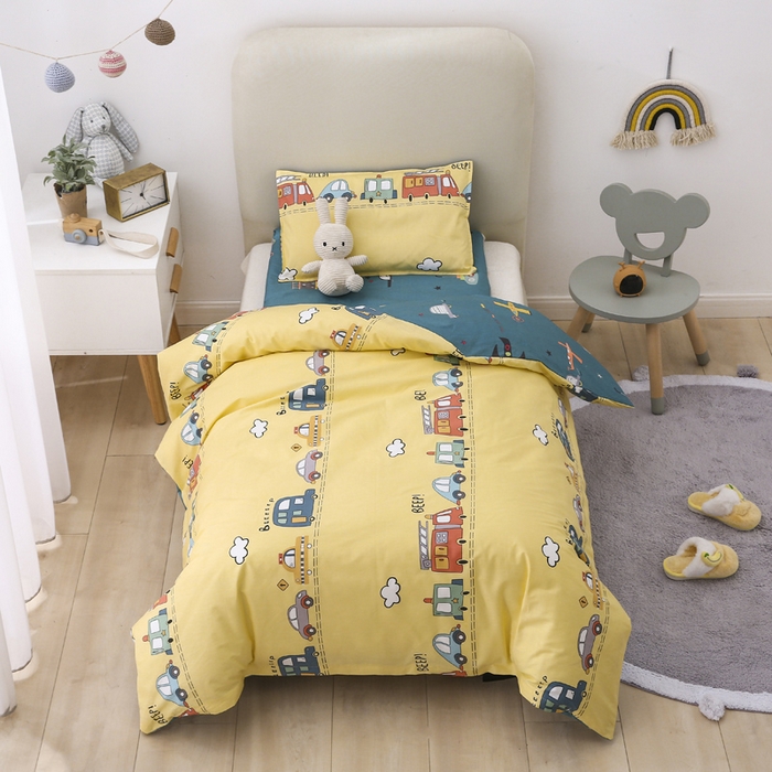 91家纺网 家纺一手货源 找家纺 2025年新款幼儿园全棉被子三件套宝宝入园纯棉六件套被褥午睡被套汽车乐园