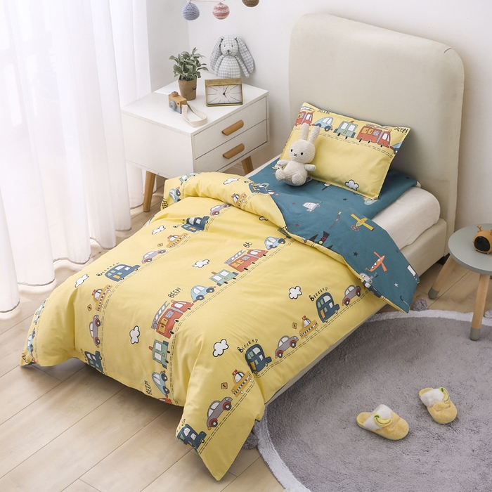 91家纺网 家纺一手货源 找家纺 2025年新款幼儿园全棉被子三件套宝宝入园纯棉六件套被褥午睡被套汽车乐园