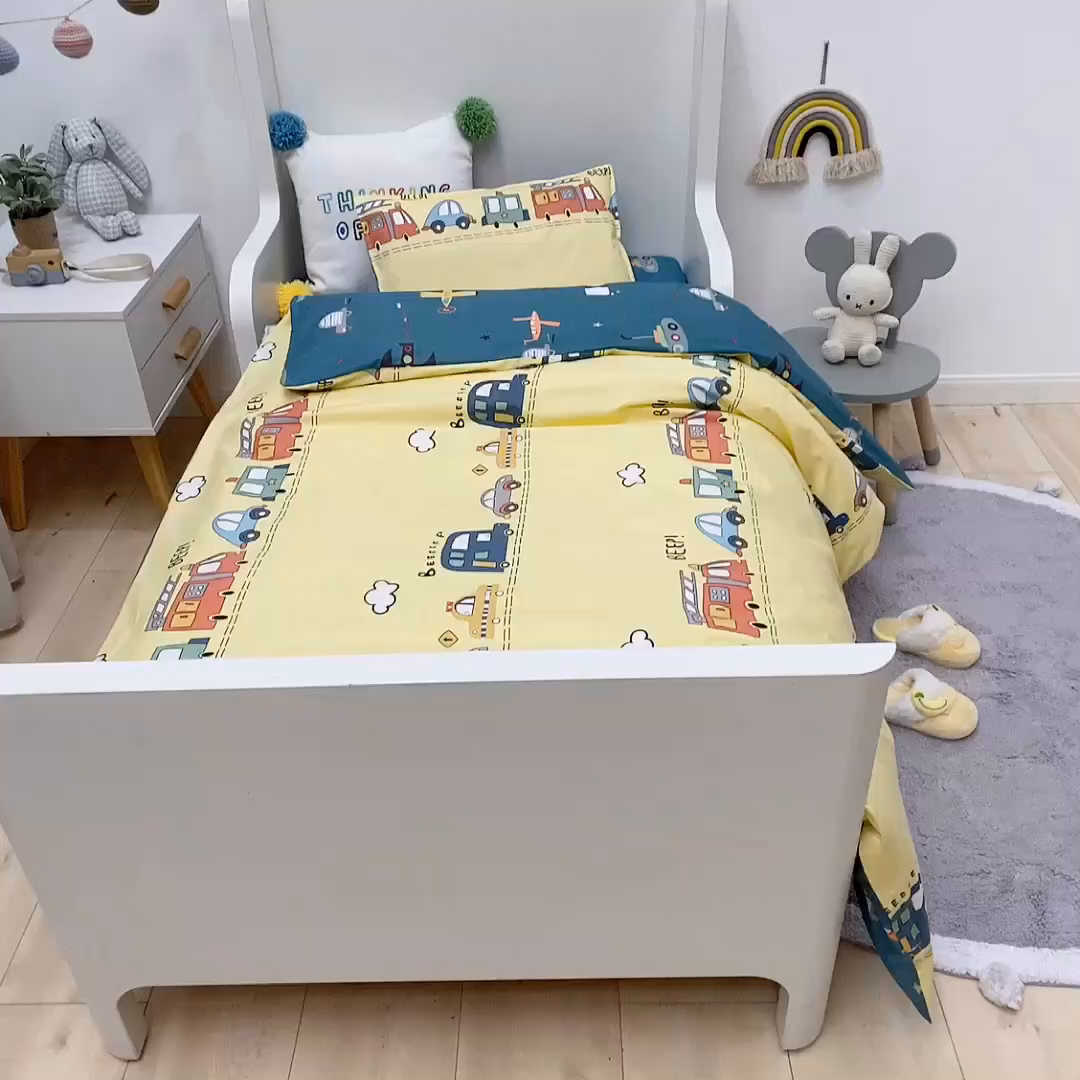 91家纺网 家纺一手货源 找家纺 2025年新款幼儿园全棉被子三件套宝宝入园纯棉六件套被褥午睡被套汽车乐园