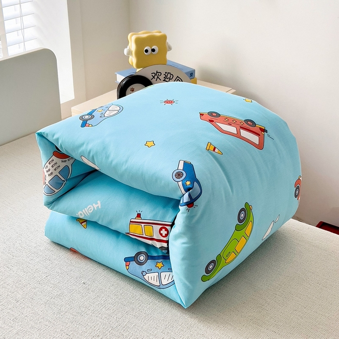 91家纺网 家纺一手货源 找家纺 2025年新款幼儿园全棉被子三件套宝宝入园纯棉六件套被褥午睡被套汽车世界-蓝