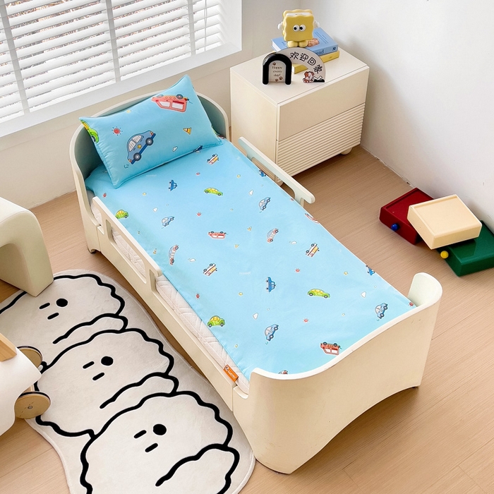 91家纺网 家纺一手货源 找家纺 2025年新款幼儿园全棉被子三件套宝宝入园纯棉六件套被褥午睡被套汽车世界-蓝