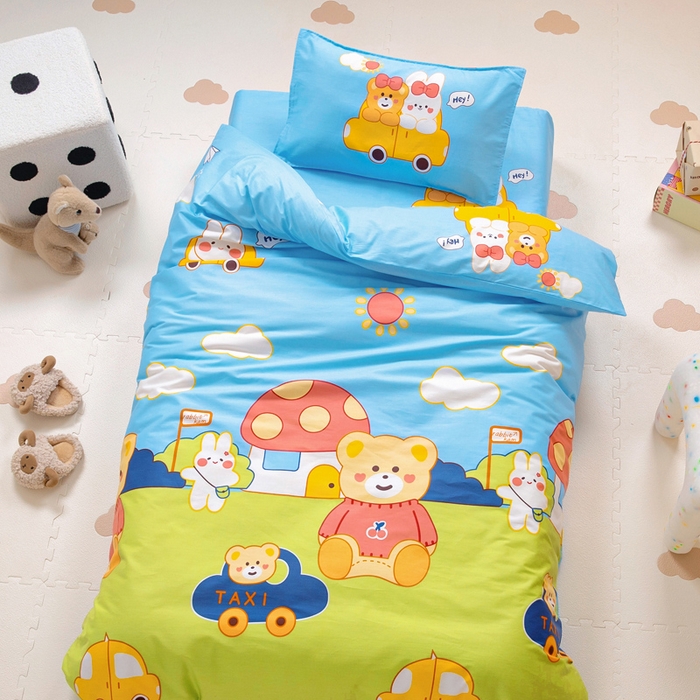 91家纺网 家纺一手货源 找家纺 2025年新款幼儿园全棉被子三件套宝宝入园纯棉六件套被褥午睡被套汽车小熊