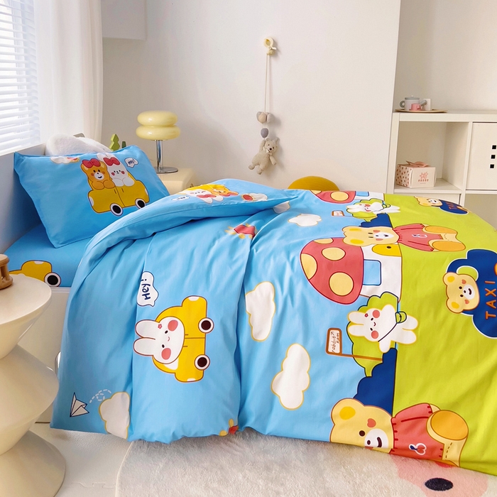 91家纺网 家纺一手货源 找家纺 2025年新款幼儿园全棉被子三件套宝宝入园纯棉六件套被褥午睡被套汽车小熊