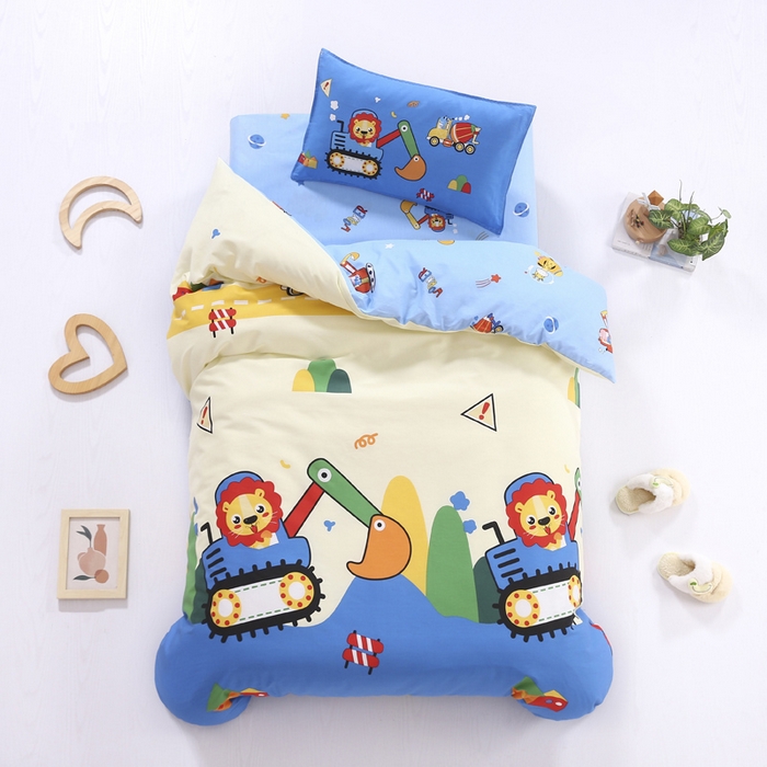 91家纺网 家纺一手货源 找家纺 2025年新款幼儿园全棉被子三件套宝宝入园纯棉六件套被褥午睡被套狮子挖机